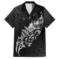 Maori Matariki Family Matching Off Shoulder Short Dress and Hawaiian Shirt Landscape Styled Fern - Monochrome