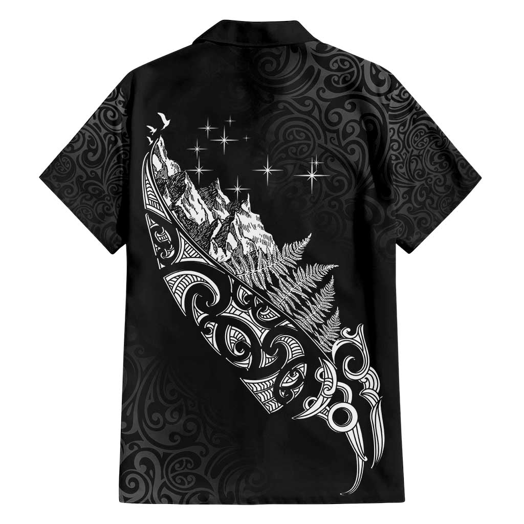 Maori Matariki Family Matching Off Shoulder Short Dress and Hawaiian Shirt Landscape Styled Fern - Monochrome