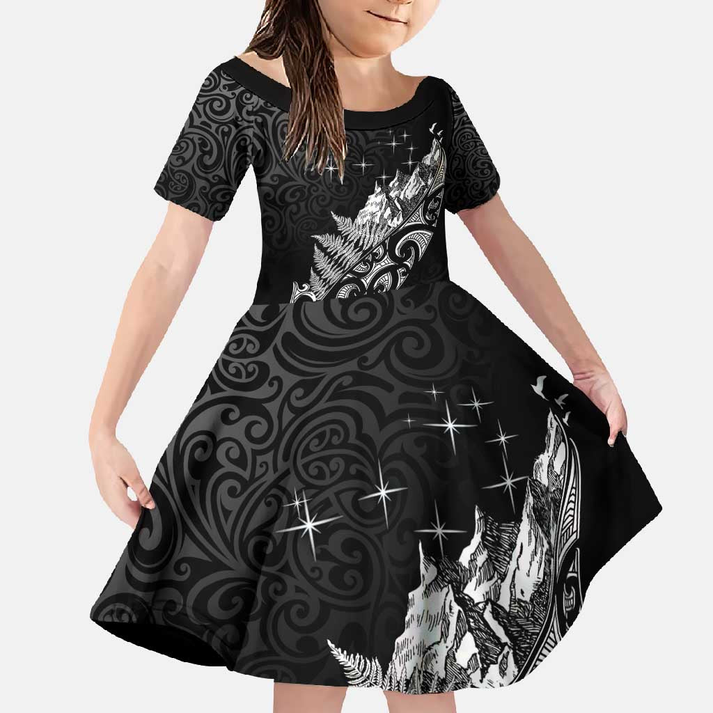 Maori Matariki Family Matching Summer Maxi Dress and Hawaiian Shirt Landscape Styled Fern - Monochrome