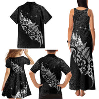 Maori Matariki Family Matching Tank Maxi Dress and Hawaiian Shirt Landscape Styled Fern - Monochrome