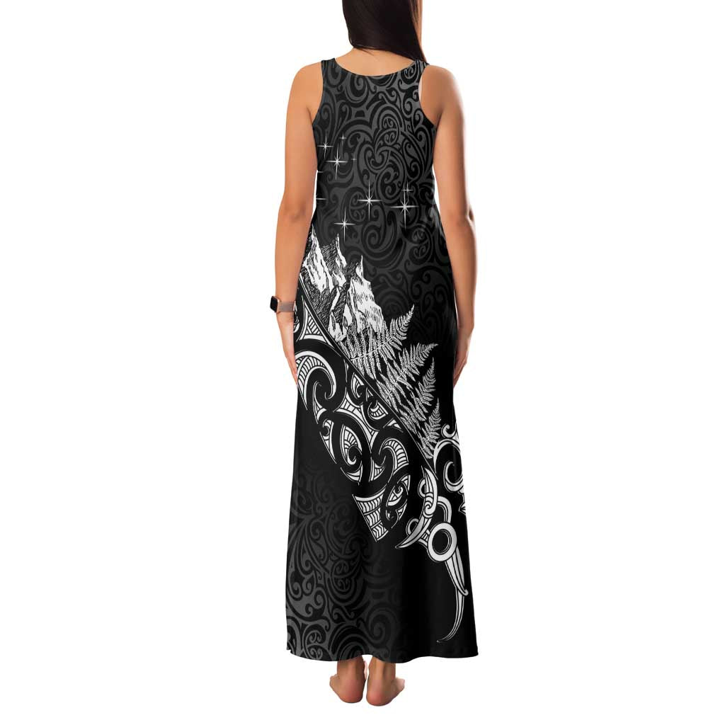 Maori Matariki Family Matching Tank Maxi Dress and Hawaiian Shirt Landscape Styled Fern - Monochrome