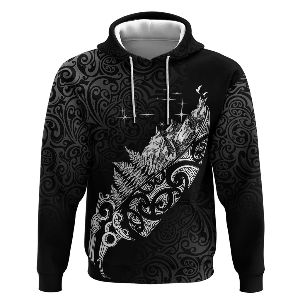 Maori Matariki Hoodie Landscape Styled Fern - Monochrome