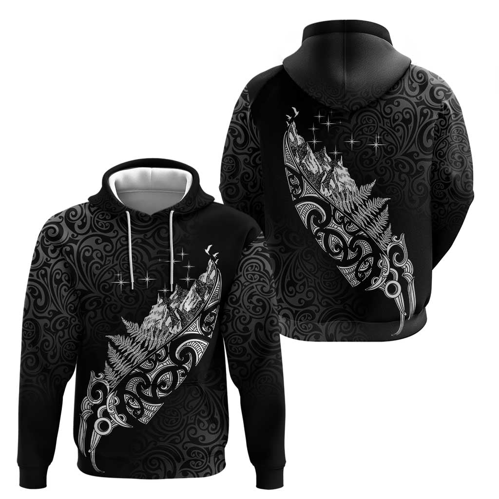 Maori Matariki Hoodie Landscape Styled Fern - Monochrome