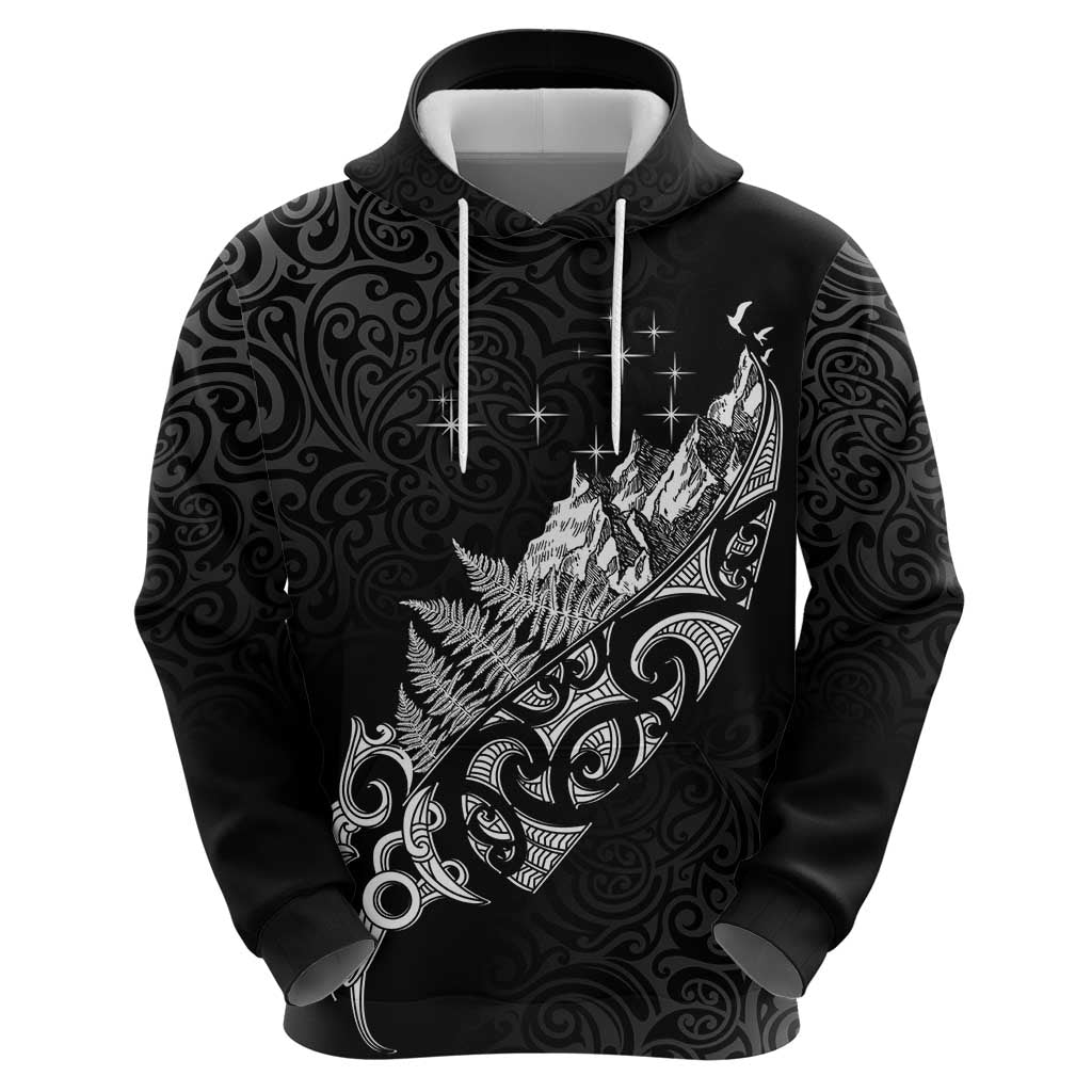 Maori Matariki Hoodie Landscape Styled Fern - Monochrome