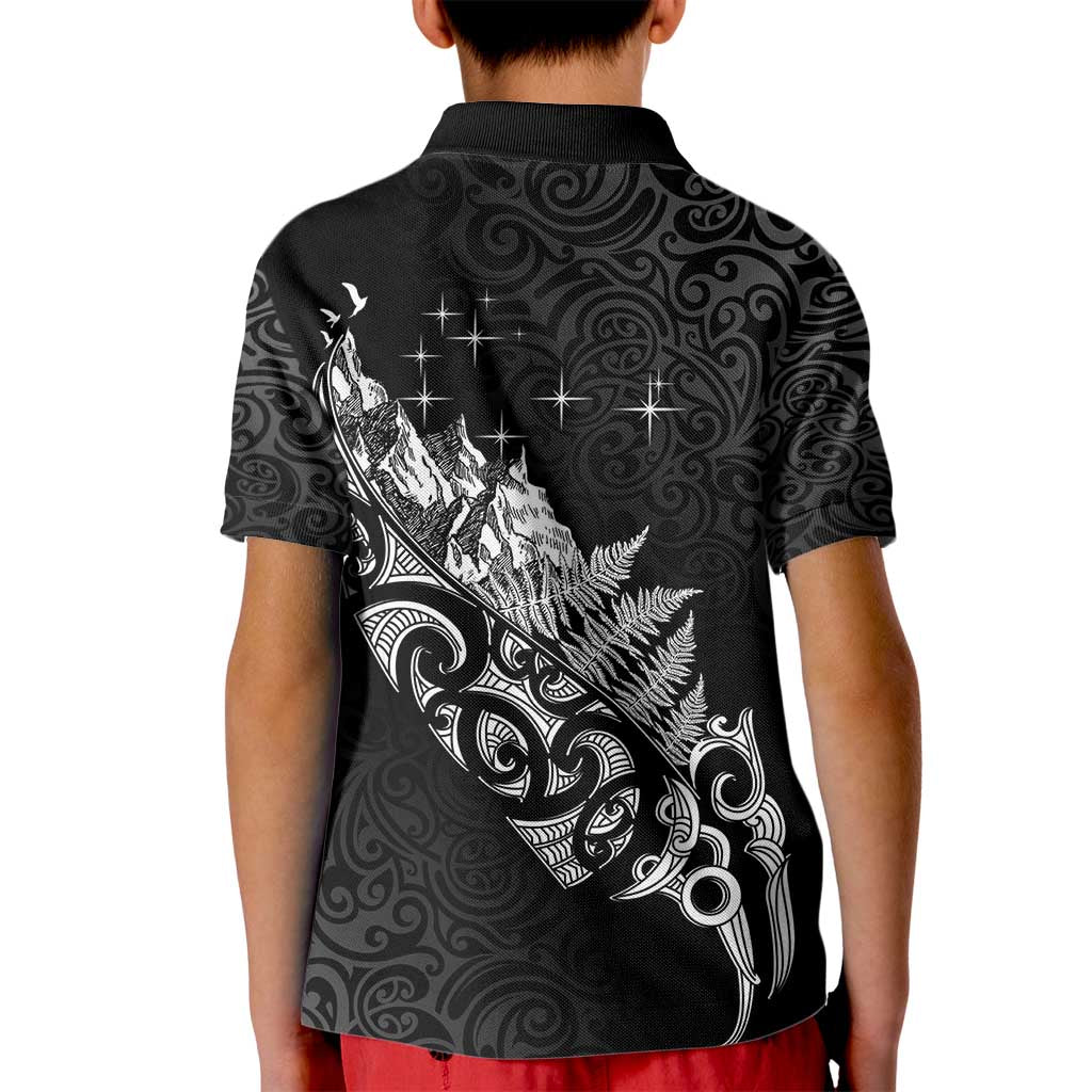 Maori Matariki Kid Polo Shirt Landscape Styled Fern - Monochrome
