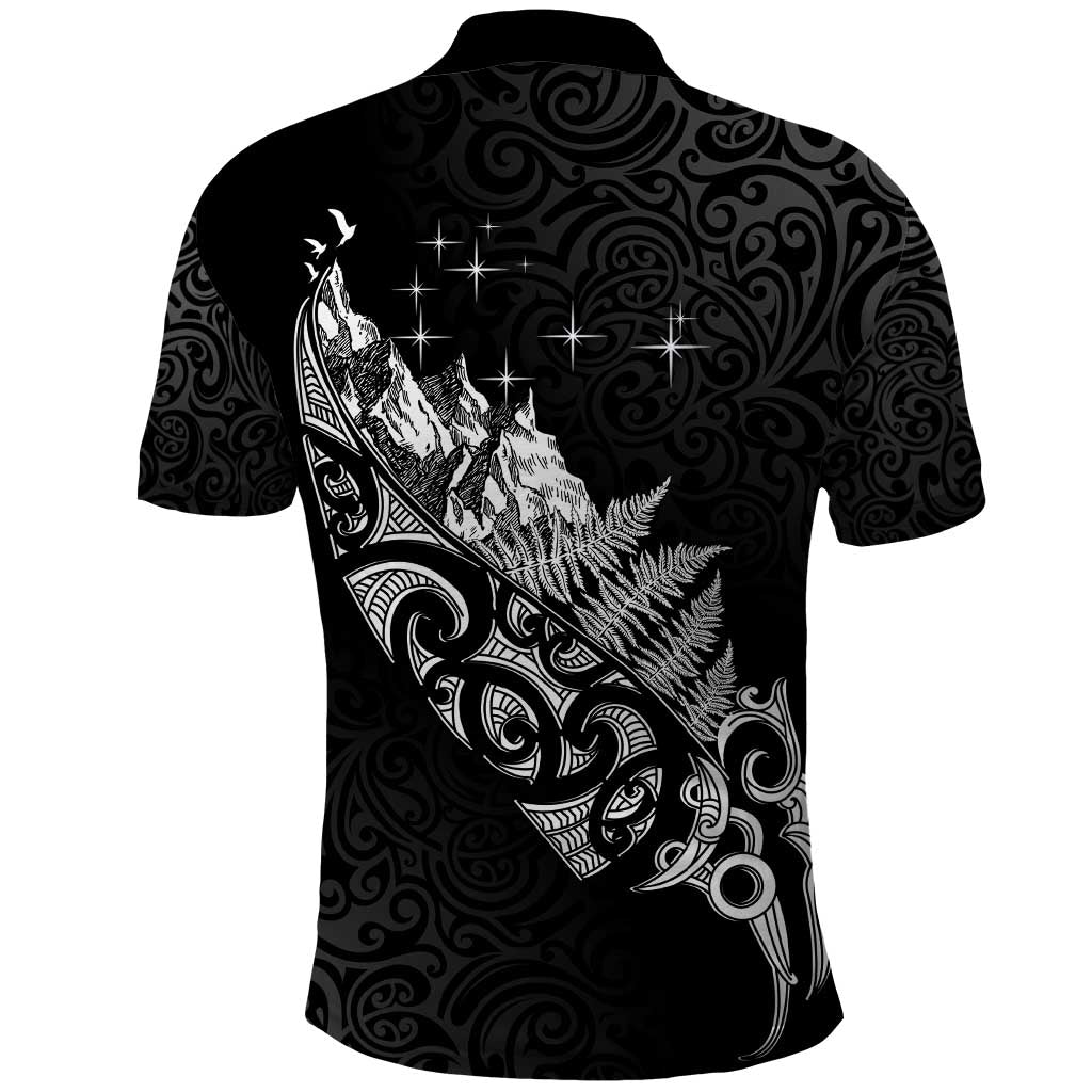 Maori Matariki Polo Shirt Landscape Styled Fern - Monochrome