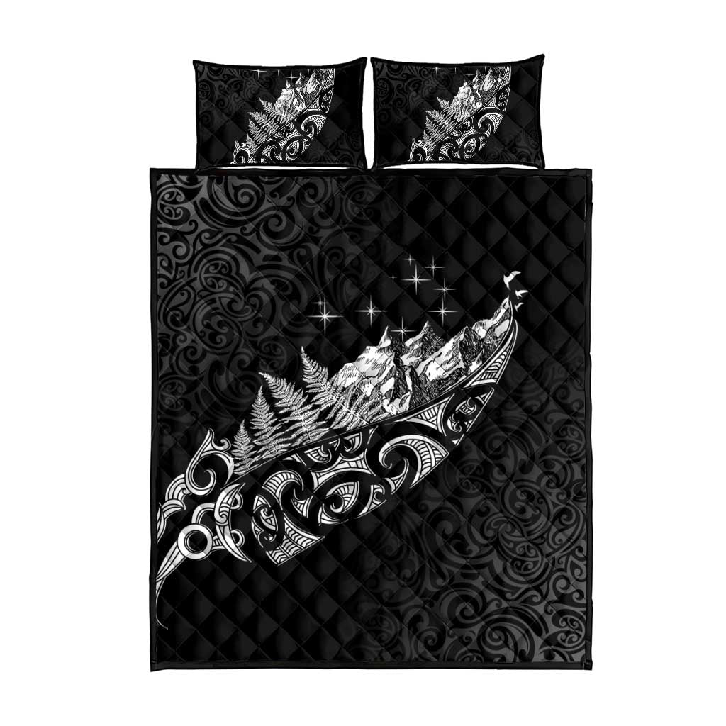 Maori Matariki Quilt Bed Set Landscape Styled Fern - Monochrome