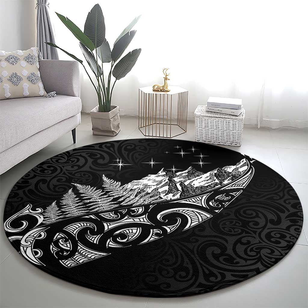 Maori Matariki Round Carpet Landscape Styled Fern - Monochrome