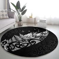 Maori Matariki Round Carpet Landscape Styled Fern - Monochrome