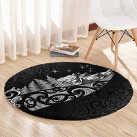 Maori Matariki Round Carpet Landscape Styled Fern - Monochrome