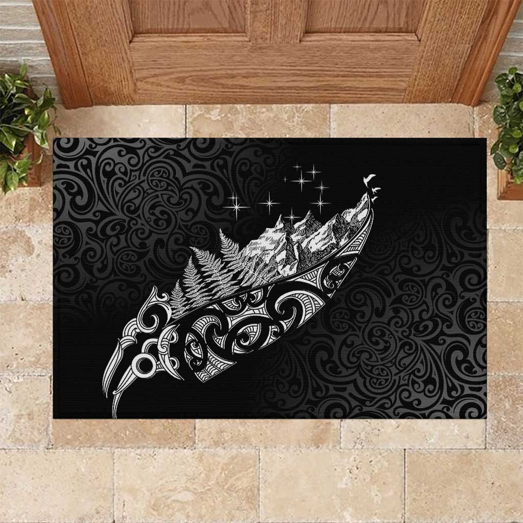 Maori Matariki Rubber Doormat Landscape Styled Fern - Monochrome