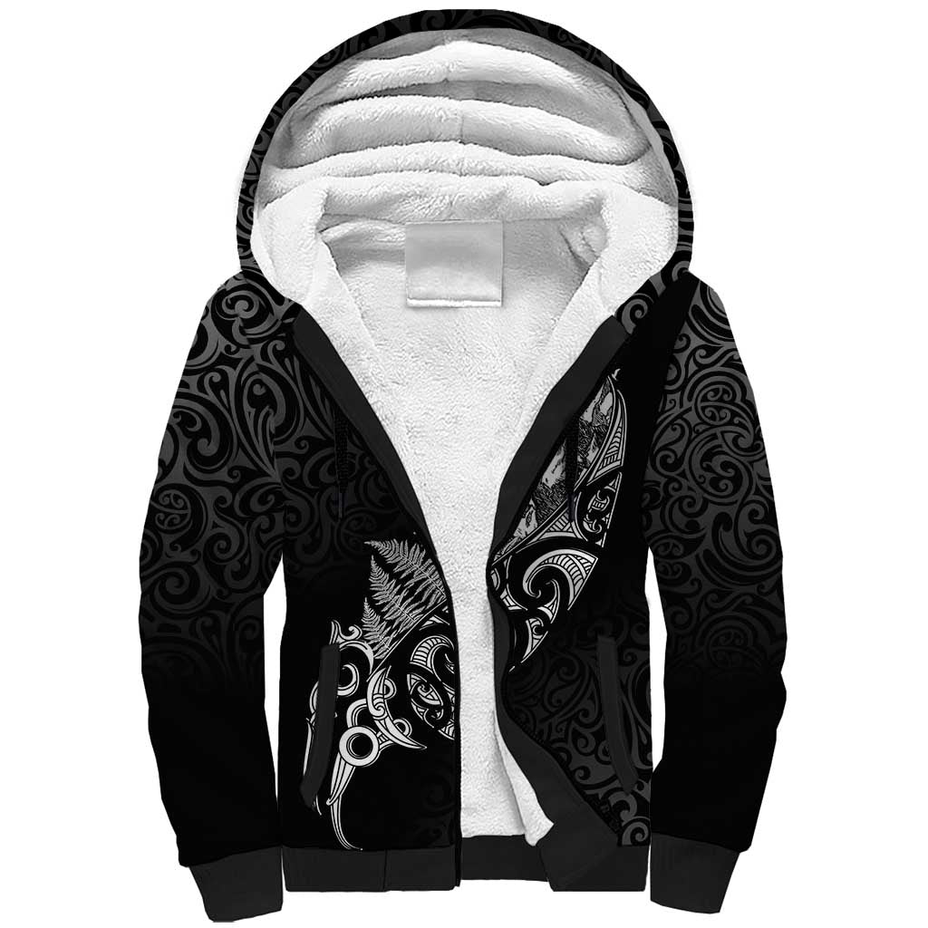Maori Matariki Sherpa Hoodie Landscape Styled Fern - Monochrome