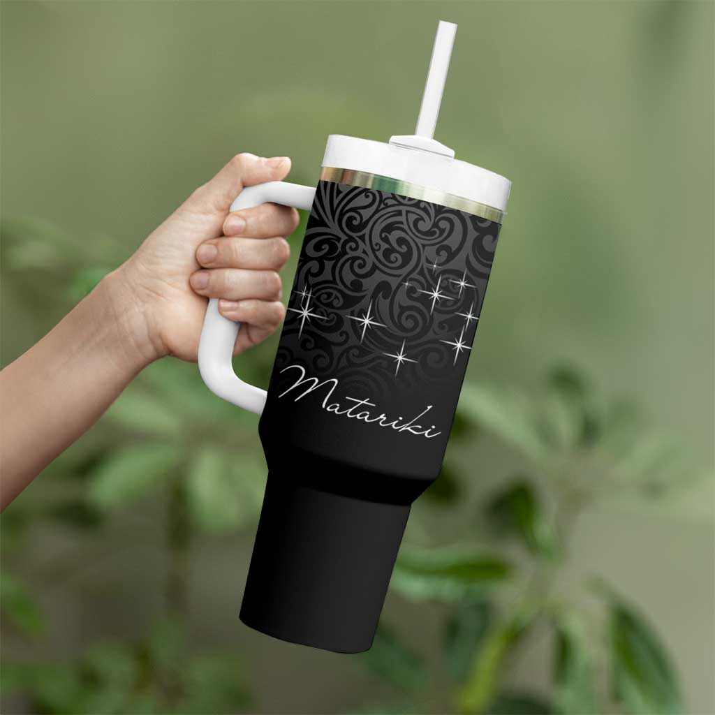 Maori Matariki Tumbler With Handle Landscape Styled Fern - Monochrome