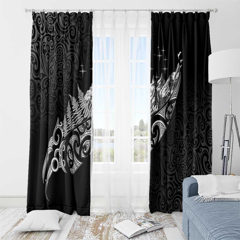 Maori Matariki Window Curtain Landscape Styled Fern - Monochrome