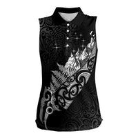 Maori Matariki Women Sleeveless Polo Shirt Landscape Styled Fern - Monochrome