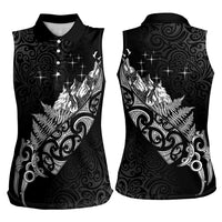 Maori Matariki Women Sleeveless Polo Shirt Landscape Styled Fern - Monochrome