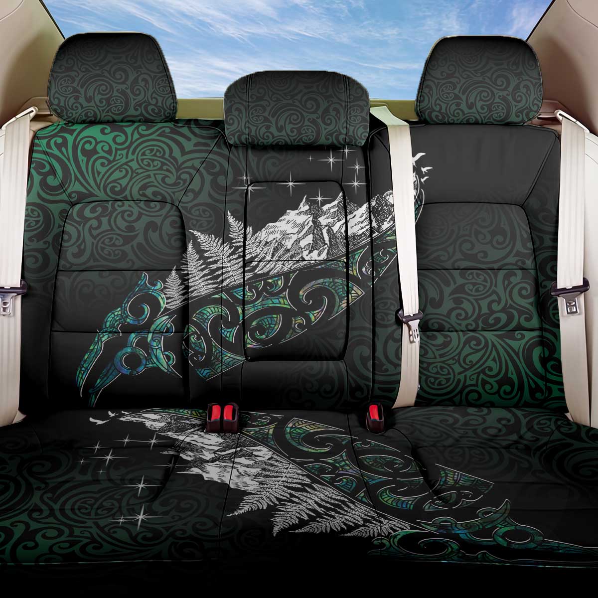 Maori Matariki Back Car Seat Cover Landscape Styled Fern - Paua Shell