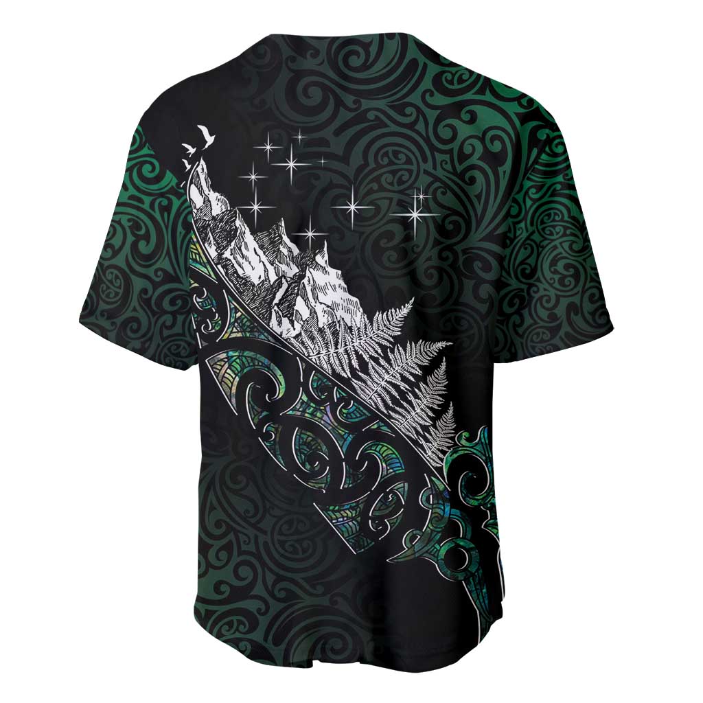 Maori Matariki Baseball Jersey Landscape Styled Fern - Paua Shell