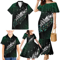 Maori Matariki Family Matching Mermaid Dress and Hawaiian Shirt Landscape Styled Fern - Paua Shell