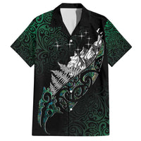 Maori Matariki Family Matching Off Shoulder Short Dress and Hawaiian Shirt Landscape Styled Fern - Paua Shell