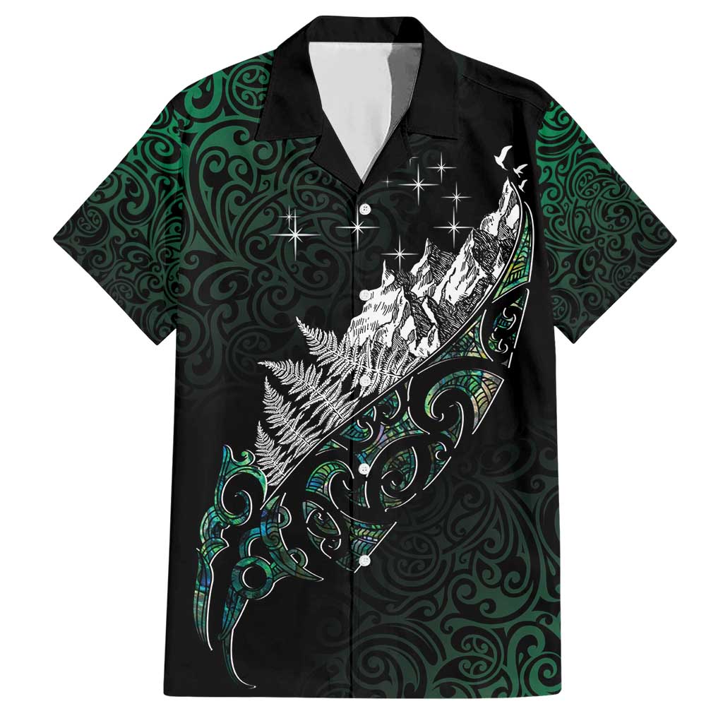 Maori Matariki Family Matching Short Sleeve Bodycon Dress and Hawaiian Shirt Landscape Styled Fern - Paua Shell