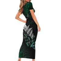 Maori Matariki Family Matching Short Sleeve Bodycon Dress and Hawaiian Shirt Landscape Styled Fern - Paua Shell