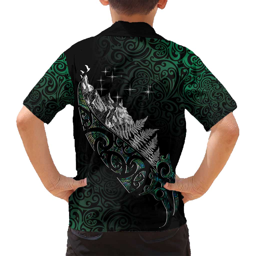 Maori Matariki Family Matching Summer Maxi Dress and Hawaiian Shirt Landscape Styled Fern - Paua Shell