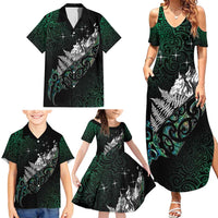 Maori Matariki Family Matching Summer Maxi Dress and Hawaiian Shirt Landscape Styled Fern - Paua Shell