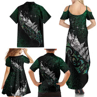 Maori Matariki Family Matching Summer Maxi Dress and Hawaiian Shirt Landscape Styled Fern - Paua Shell