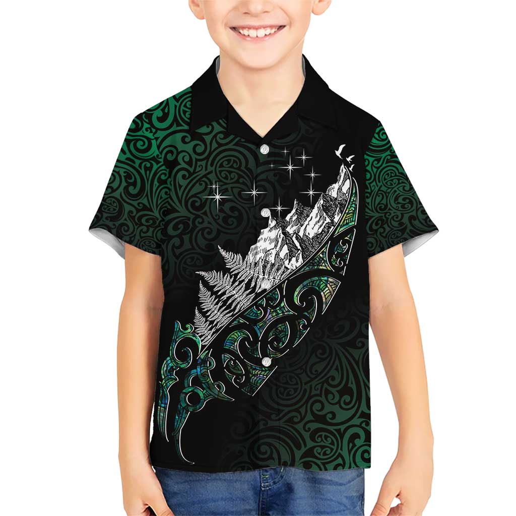 Maori Matariki Kid Hawaiian Shirt Landscape Styled Fern - Paua Shell