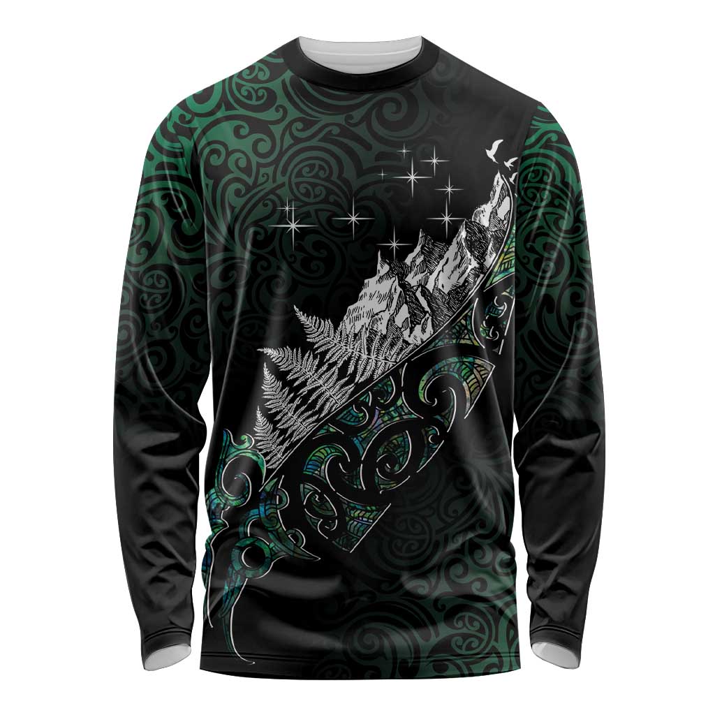 Maori Matariki Long Sleeve Shirt Landscape Styled Fern - Paua Shell