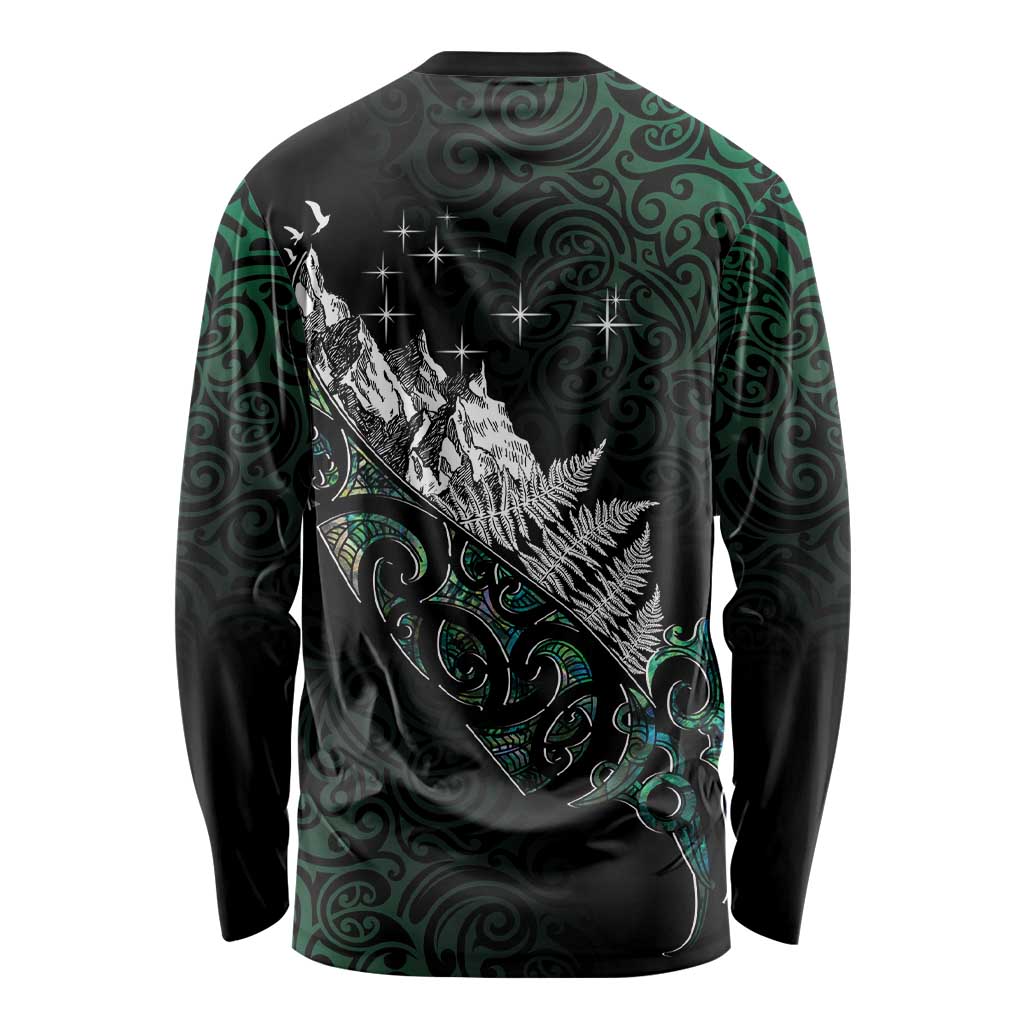 Maori Matariki Long Sleeve Shirt Landscape Styled Fern - Paua Shell
