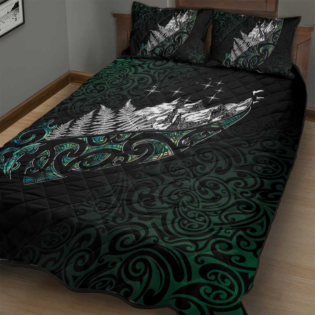 Maori Matariki Quilt Bed Set Landscape Styled Fern - Paua Shell