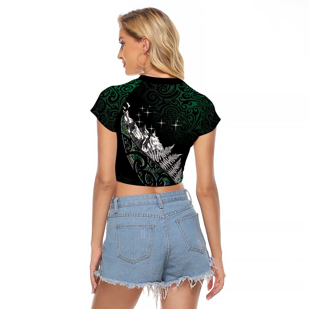 Maori Matariki Raglan Cropped T Shirt Landscape Styled Fern - Paua Shell