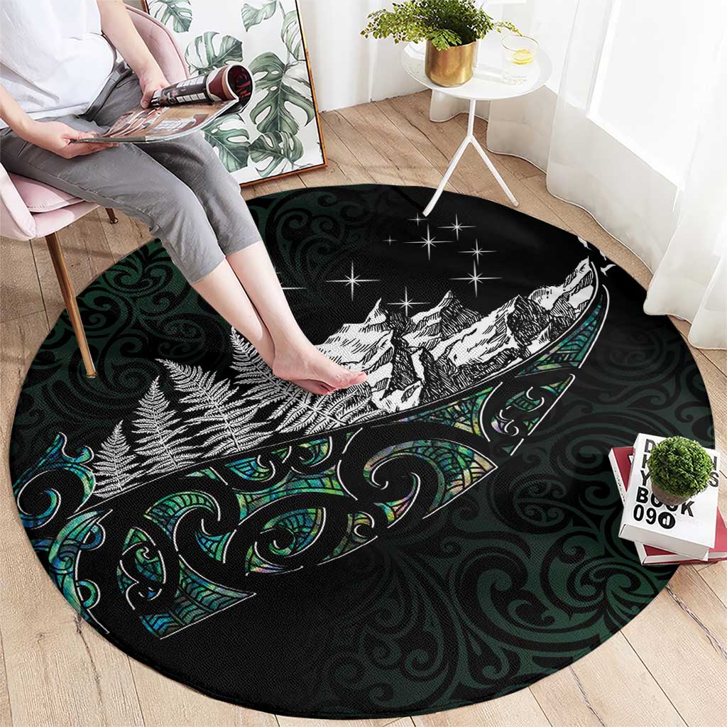 Maori Matariki Round Carpet Landscape Styled Fern - Paua Shell