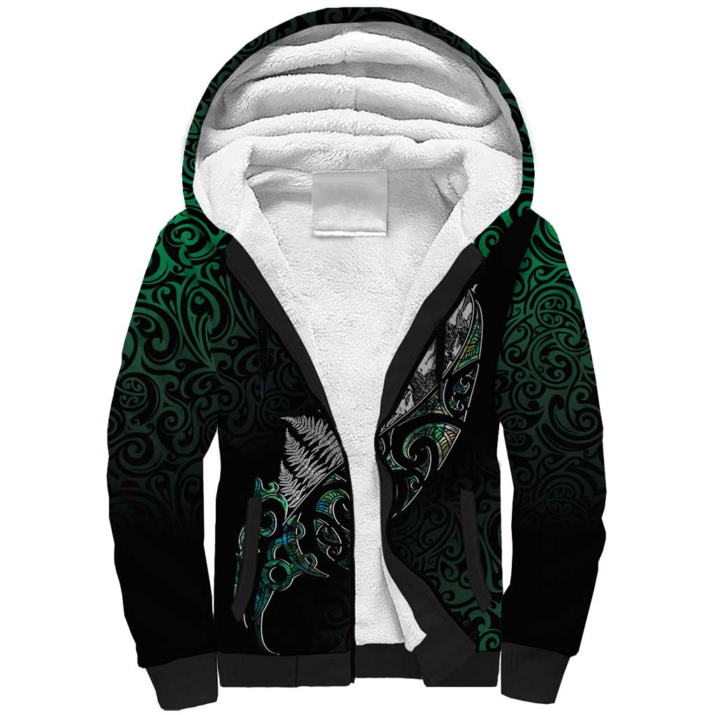 Maori Matariki Sherpa Hoodie Landscape Styled Fern - Paua Shell