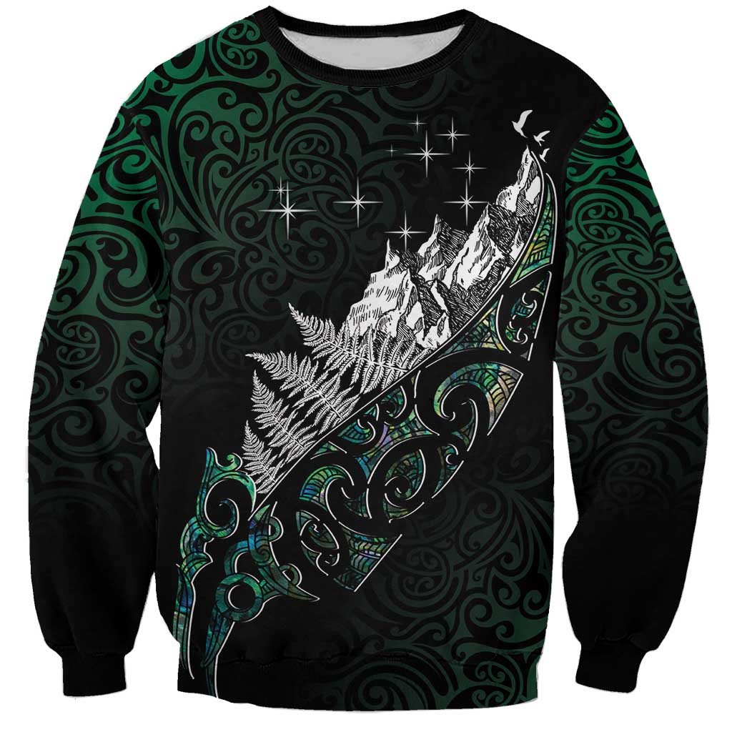 Maori Matariki Sweatshirt Landscape Styled Fern - Paua Shell