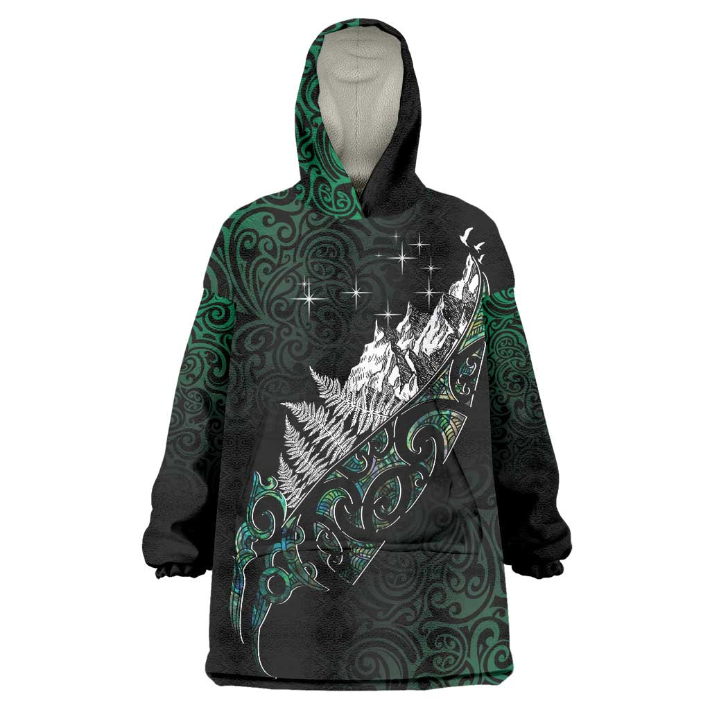 Maori Matariki Wearable Blanket Hoodie Landscape Styled Fern - Paua Shell