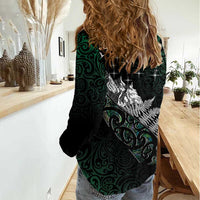 Maori Matariki Women Casual Shirt Landscape Styled Fern - Paua Shell