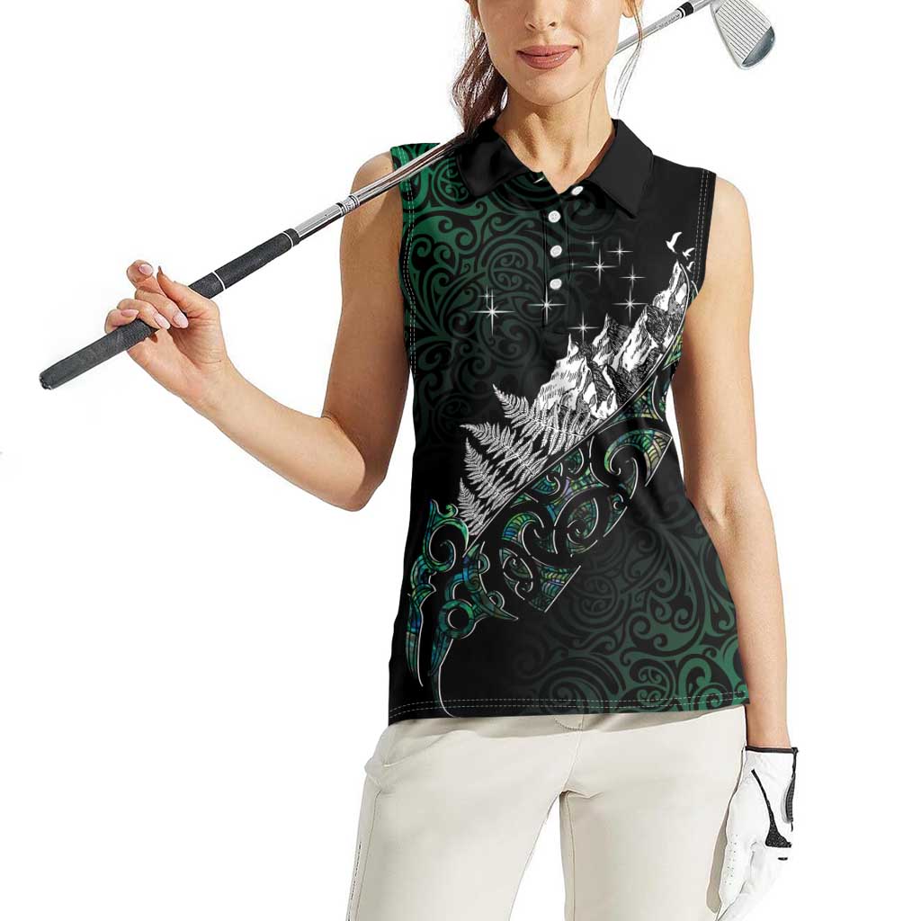 Maori Matariki Women Sleeveless Polo Shirt Landscape Styled Fern - Paua Shell