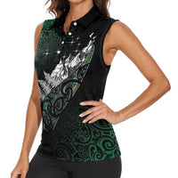 Maori Matariki Women Sleeveless Polo Shirt Landscape Styled Fern - Paua Shell