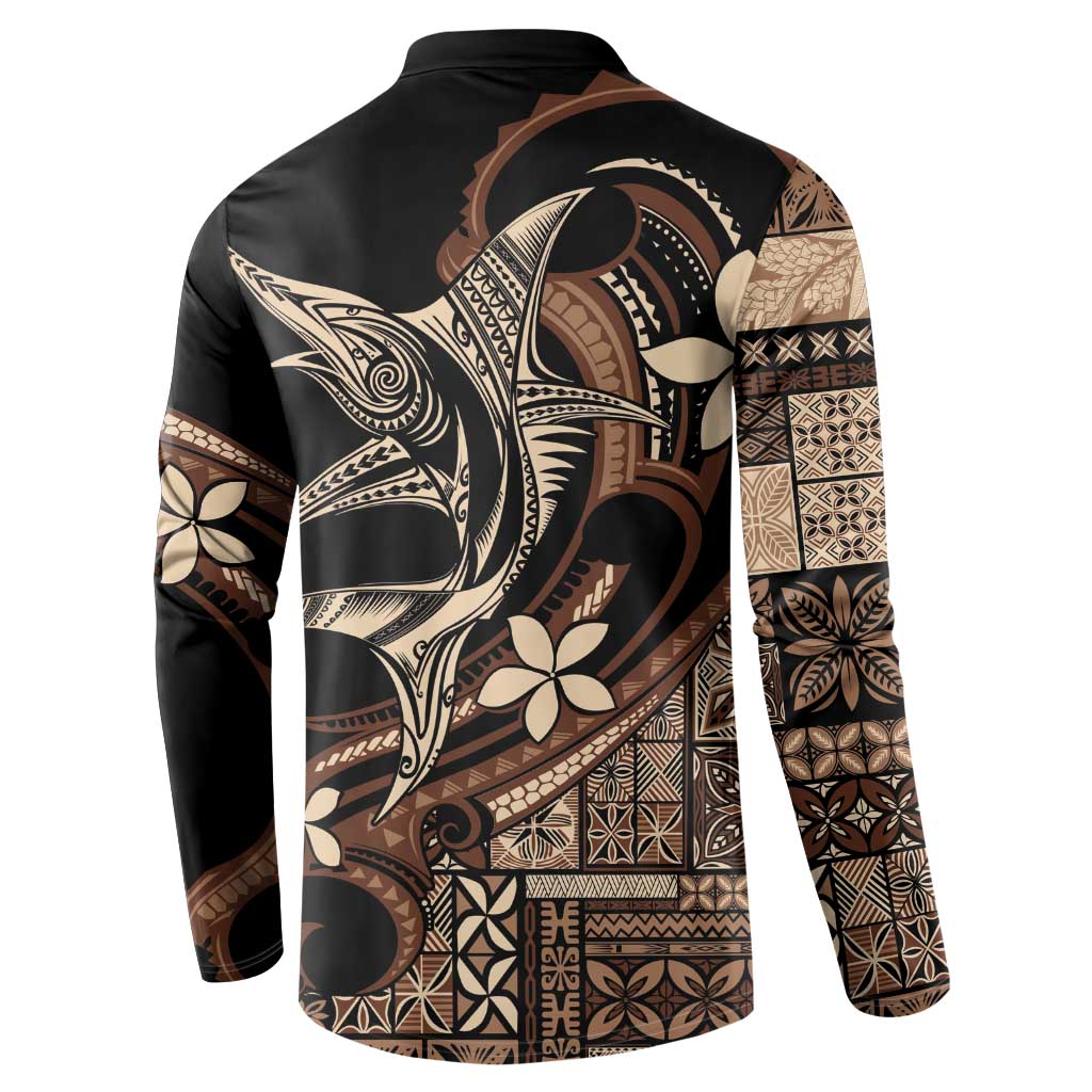 Samoa Manuia le Aso Tuto'atasi Button Sweatshirt Siapo Mamanu Mix Tatau Marlin