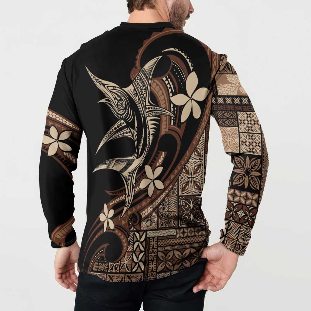 Samoa Manuia le Aso Tuto'atasi Button Sweatshirt Siapo Mamanu Mix Tatau Marlin
