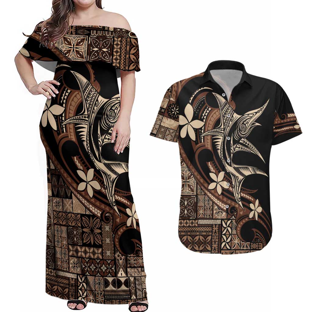 Samoa Manuia le Aso Tuto'atasi Couples Matching Off Shoulder Maxi Dress and Hawaiian Shirt Siapo Mamanu Mix Tatau Marlin