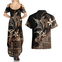 Samoa Manuia le Aso Tuto'atasi Couples Matching Summer Maxi Dress and Hawaiian Shirt Siapo Mamanu Mix Tatau Marlin LT7 - Polynesian Pride