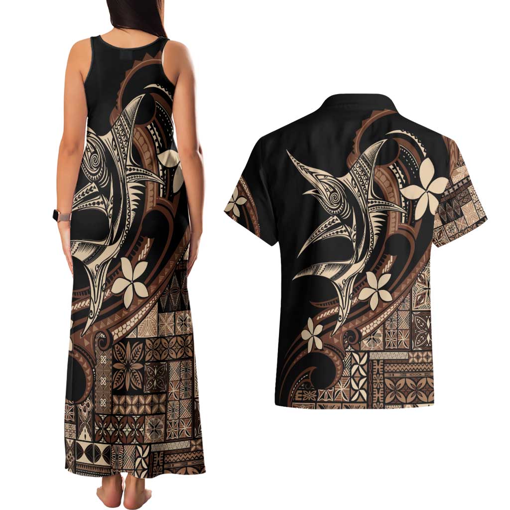 Samoa Manuia le Aso Tuto'atasi Couples Matching Tank Maxi Dress and Hawaiian Shirt Siapo Mamanu Mix Tatau Marlin LT7 - Polynesian Pride