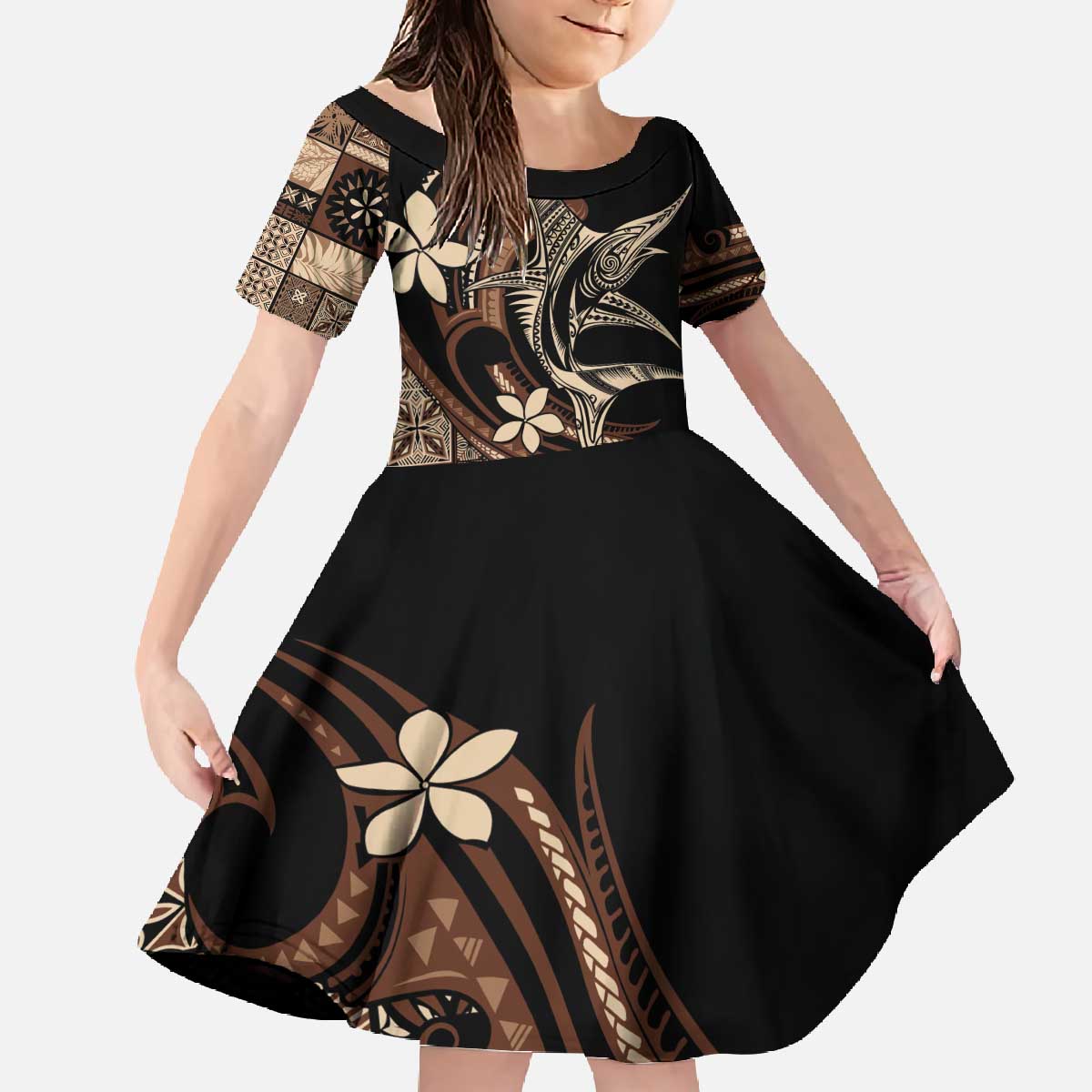 Samoa Manuia le Aso Tuto'atasi Family Matching Off The Shoulder Long Sleeve Dress and Hawaiian Shirt Siapo Mamanu Mix Tatau Marlin