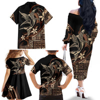 Samoa Manuia le Aso Tuto'atasi Family Matching Off The Shoulder Long Sleeve Dress and Hawaiian Shirt Siapo Mamanu Mix Tatau Marlin