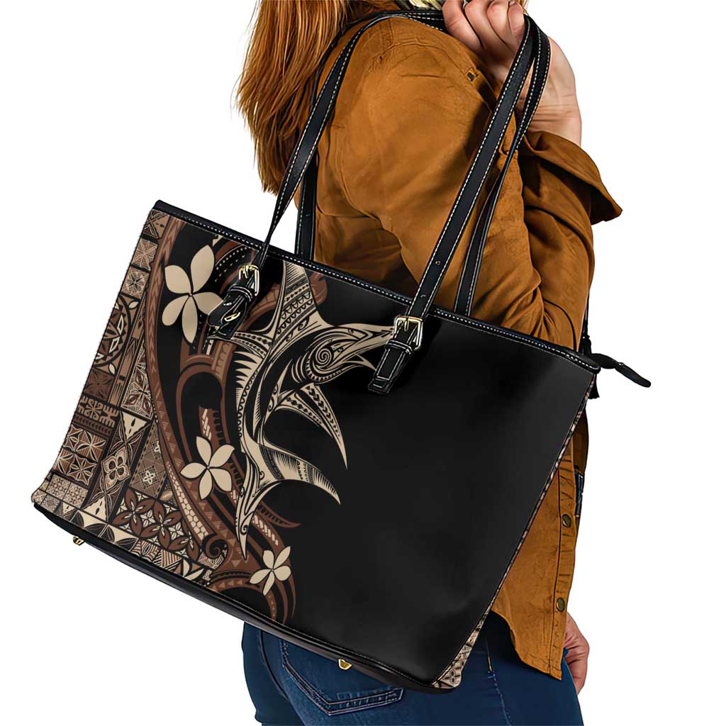Samoa Manuia le Aso Tuto'atasi Leather Tote Bag Siapo Mamanu Mix Tatau Marlin