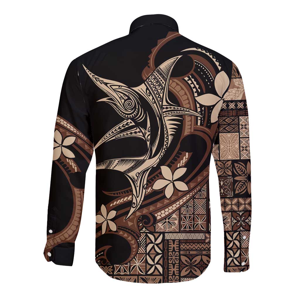 Samoa Manuia le Aso Tuto'atasi Long Sleeve Button Shirt Siapo Mamanu Mix Tatau Marlin